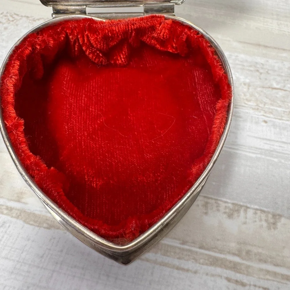 Vintage Silver Plate Heart-Shaped Velvet-Lined Trinket Box